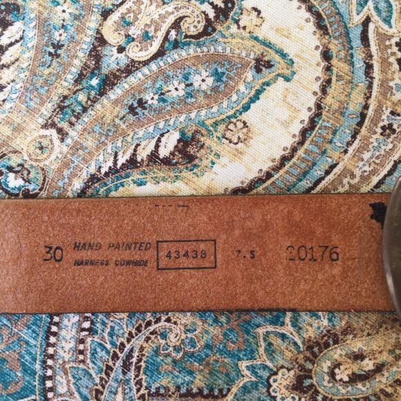 Leather Belt Hand Tooled Hand Painted Southwest Western Natural Size 27-31 main image 2